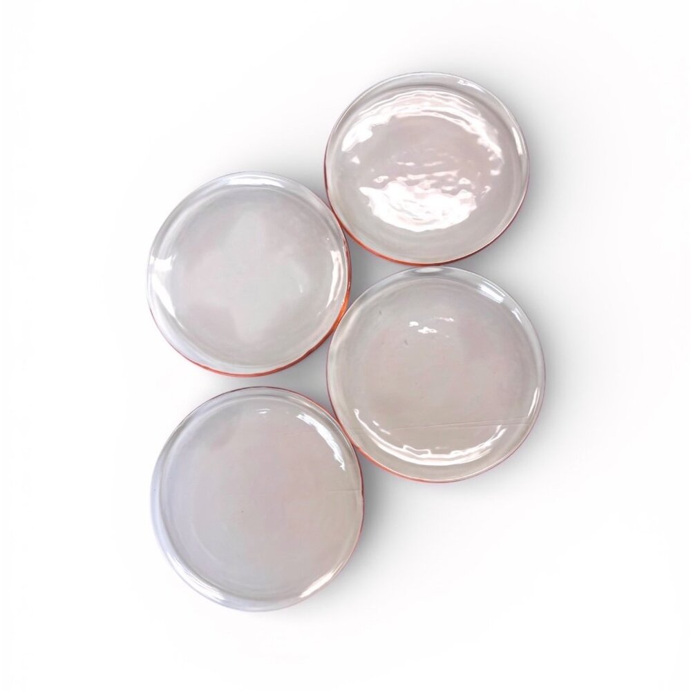 Vintage Set Of 4 Pink Transparent Depression Glass Dinner Plates